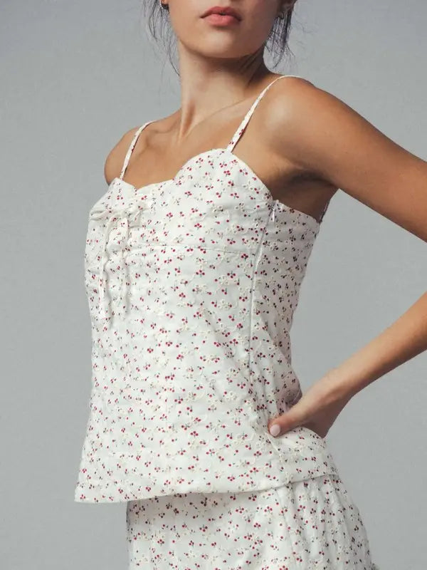 Red Floral Sweetheart Top