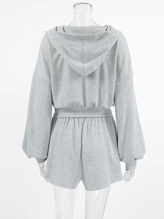 Hooded Zip-Up Sweatshirt Baggy Shorts Set