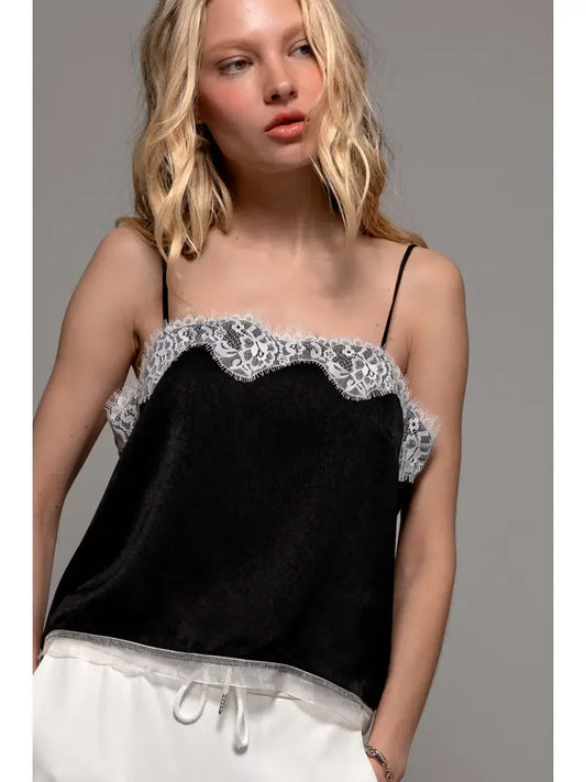 Scalloped Lace Trim Satin Camisole Top